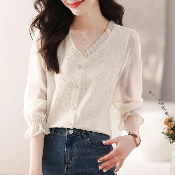 シフォンブラウスVネック切り替え長袖 | 大人女子必見!