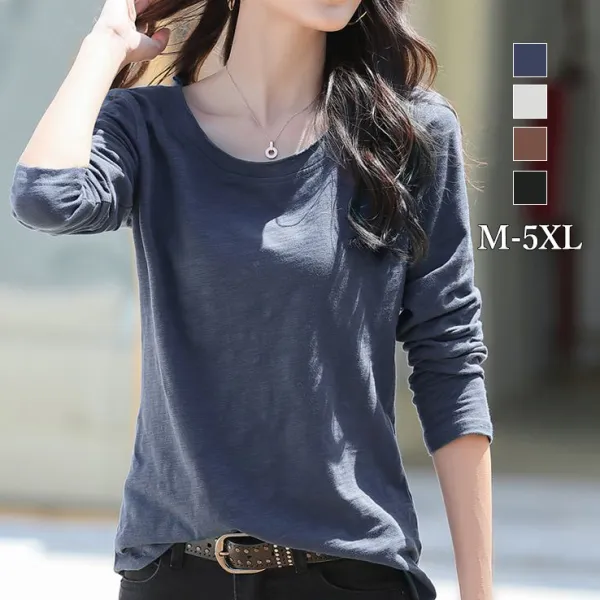 人気上昇中着回し力抜群レディース着痩せラウンドネックTシャツ