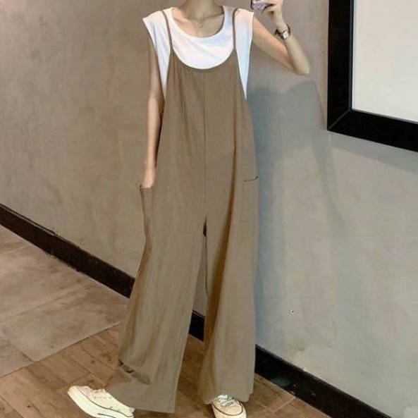 ホワイト/Tシャツ+カーキ/オーバーオール