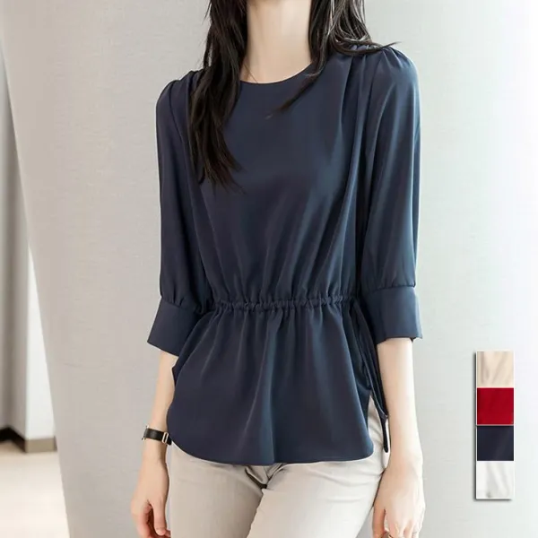 【全4色】シャツラウンドネック無地プルオーバー | 早い者勝ち