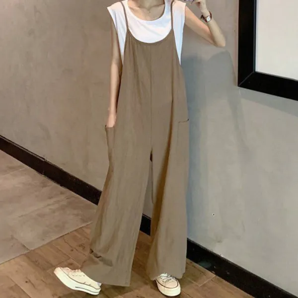 単品注文おしゃれ度アップファッション無地春夏トップス+ノースリーブ切り替えオールインワン