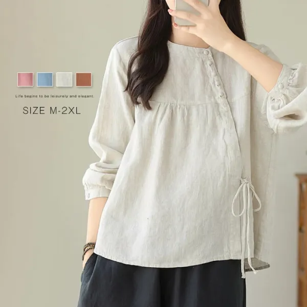 ベージュ  コットン  長袖  スリムに見える  どんなスタイルにも合う  ゆったり  秋  デザイン  綿麻  気質  若く見え  新作  デザイン性  レディース  大きめサイズ
