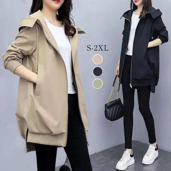 今季注目✨ 韓国発・カーキカラー 着痩せフード付きトレンチコート【春秋新作】