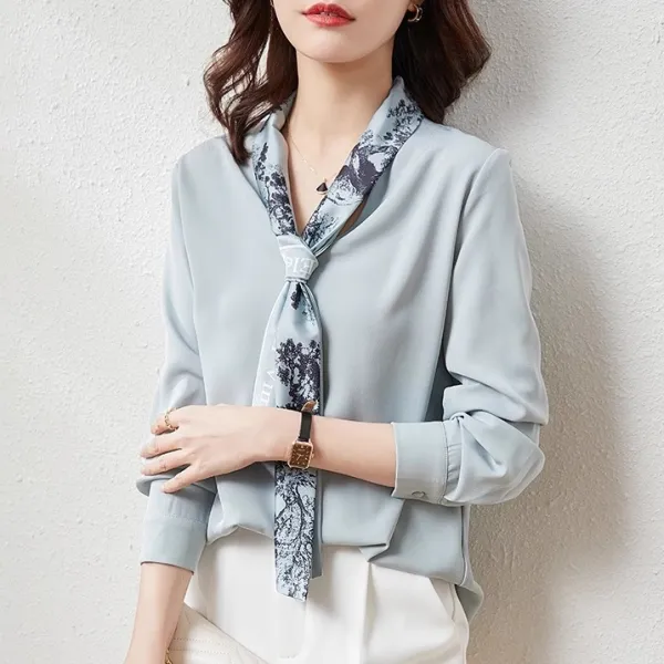 絶対欲しい 韓国風ファッション リボン フェミニン エレガント プリント 無地 通勤/OL 長袖 シャツ