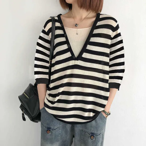 No.1 人気商品 プルオーバー 七分袖 五分袖 重ね着風 ボーダー シンプル Tシャツ