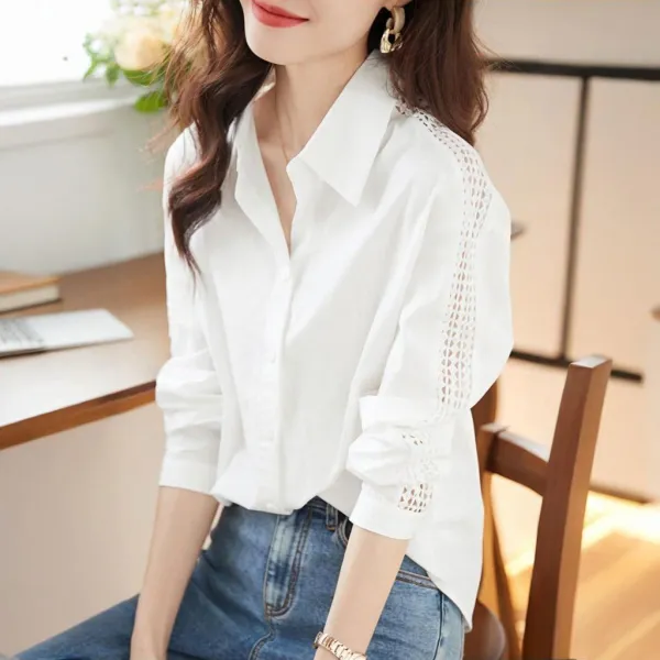 今季大注目 テクスチャ エレガント POLOネック 透かし彫り 切り替え ファッション シャツ