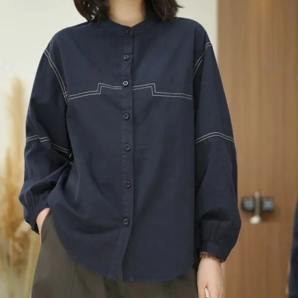 超人気 人気沸騰 スタンドネック 無地 長袖 シングルブレスト カジュアル シャツ