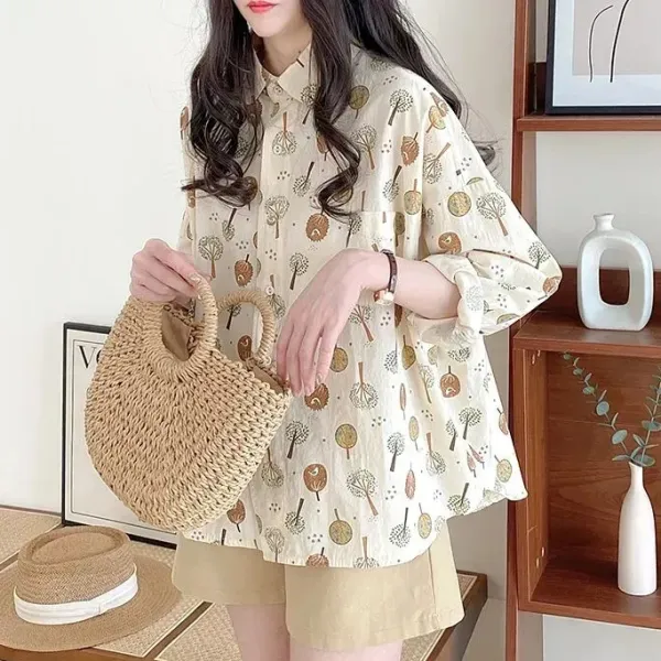 新品殺到 可愛くて繊細な ボタン プリント ピーターパン・カラー キュート 折り襟 シャツ