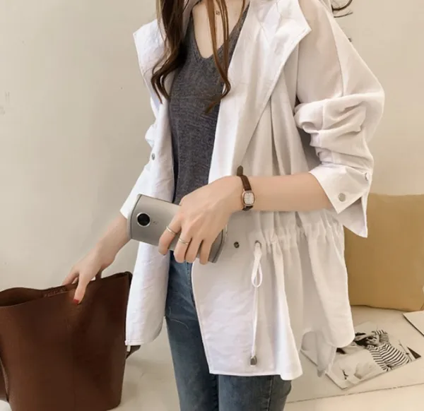 主役級 ビックシルエット 長袖 無地 フード付き ダブルブレスト シンプル トレンチコート
