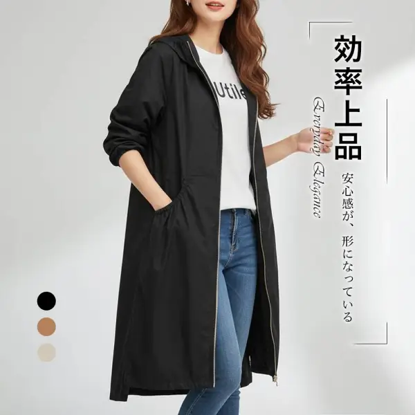 着回し自在！ 無地 ジッパー フード付き 長袖 切り替え カジュアル トレンチコート