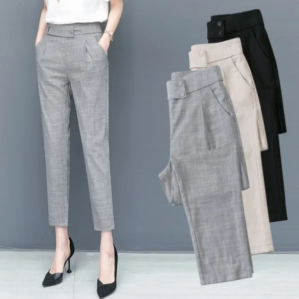 無地ハイウエストシンプルテーパードパンツ