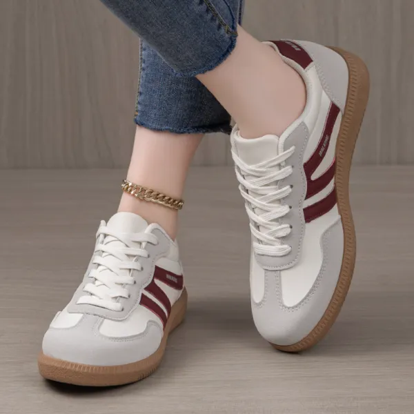 女性に大人気 履き心地抜群 コンフォート 丸トゥ ファッション シンプル カジュアル 切り替え 編み上げ 滑りとめ フラットヒール トレーニング/ウォーキング スニーカー