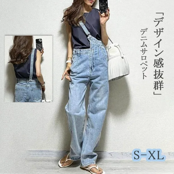 着痩せ効果ロング丈無地ノースリーブ切り替えランダムティアードハイウエストサロペット