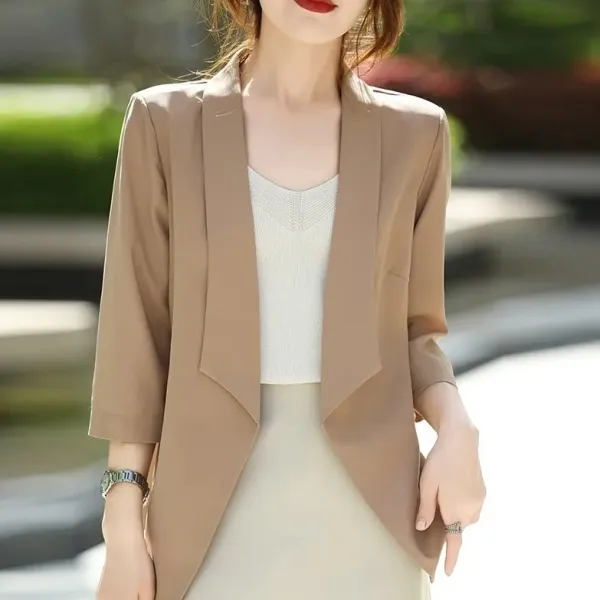 毎日参考になる！ 無地 カーディガン 七分袖 折り襟 切り替え ファッション カーディガン/厚