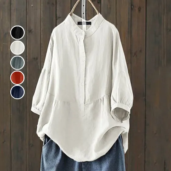 大人可愛いシンプル無地七分袖ブラウスブラック黑ホワイト白グレーレッドネイビー