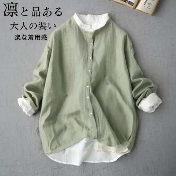 優先発送                                                                              シャツ長袖ボタンVネック無地｜超目玉アイテム