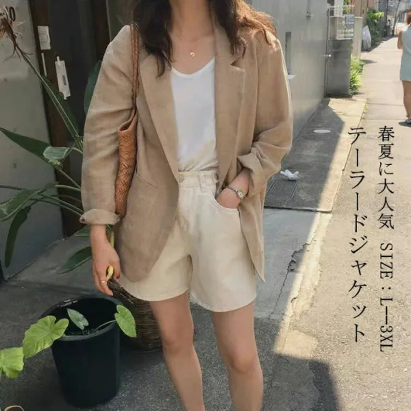 リネン テーラードジャケット レディース サマージャケット コート スーツコート アウター スーツ ジャケット 薄手 長袖 ロング丈 ライトアウター 羽織り 大きいサイズ お洒落 可愛い カジュアル シンプル スーツジャケット 無地 着痩せ 体型カバー 通勤 入学式 春 夏