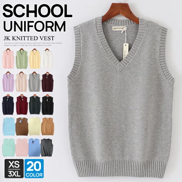 ニットベスト ベスト ニット 学生 春 女子 ユニセックス　スクールベスト 無地 黒 白 レディースベスト 春夏 男女兼用 Vネック 学生服