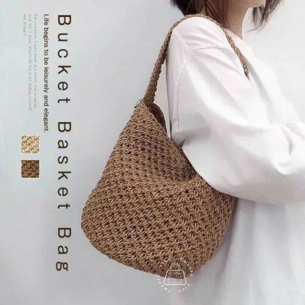 かごバッグ  レディース  編みバッグ ショルダーバッグ トートバッグ バケツ型 バッグ 大きめ 籠バッグ 軽量 大容量　夏バッグ サマー カゴバック ペーパーバッグ カゴバッグ ビーチ 手提げ バッグ