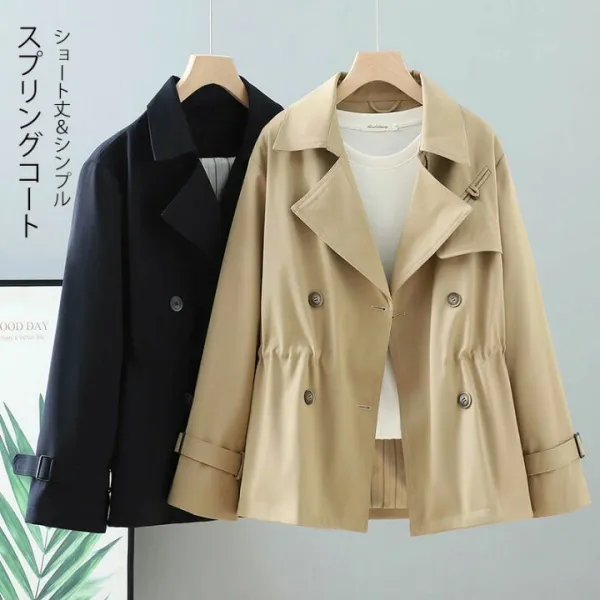 スプリングコート レディース ショート トレンチコート 春 アウター ショートコート オーバーサイズ  ゆったり きれいめ 羽織 裏地付き シンプル ドロスト カジュアル ライトアウター ショートトレンチ フォーマル 通勤 OL 仕事 フォーマル 長袖 ベージュ ネイビー