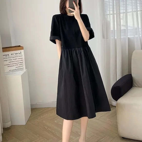 夏新作 韓国風 スリムに見える オードリー・ヘプバーン風 半袖ワンピース