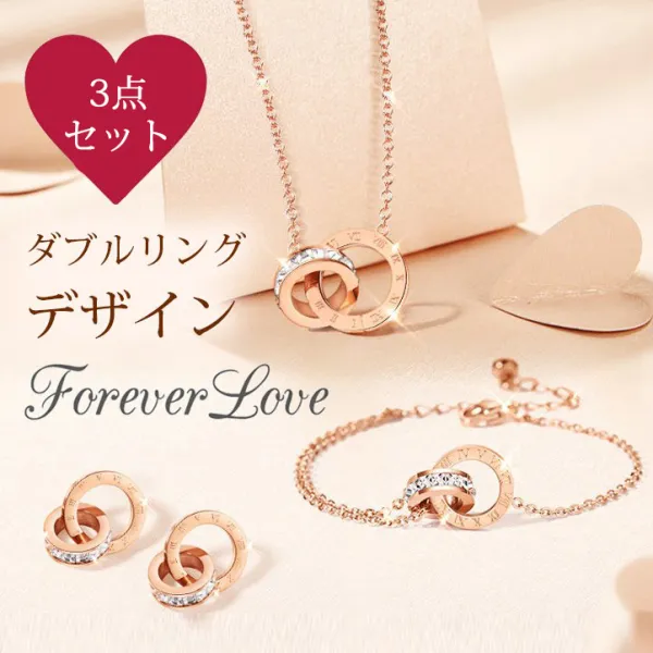 3点セット 女っぽさが漂う 上品 シンプル ラインストーン チタン鋼 オールシーズン イヤリング+ネックレス+ ブレスレット アクセサリー