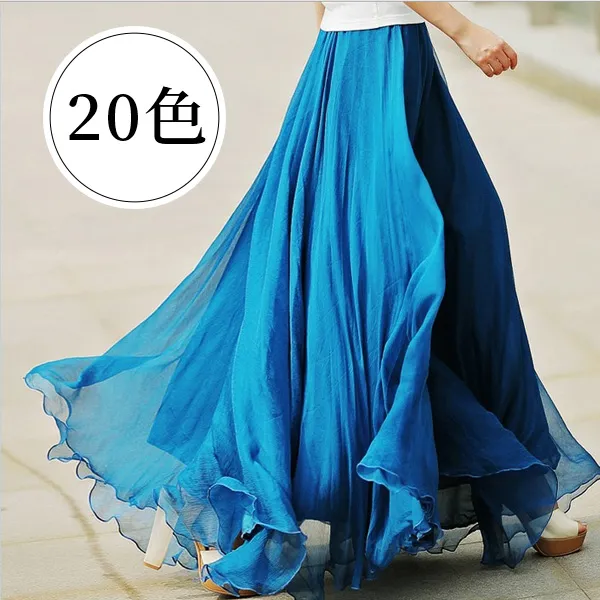 激安販売中ボヘミアンスタイル無地カジュアルAラインロングスカート