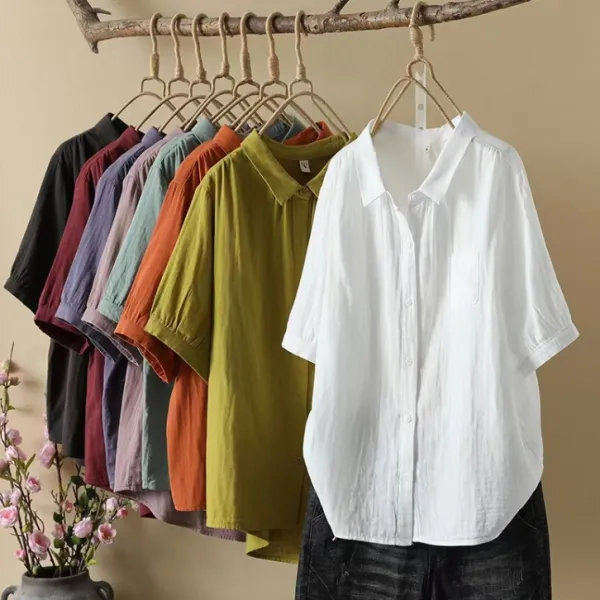 8カラー展開 シンプル ファッション 森ガール レトロ 楽ちんなつけ心地 柔らかい カジュアル シャツ ホワイト 白 グレー グリーン イエロー