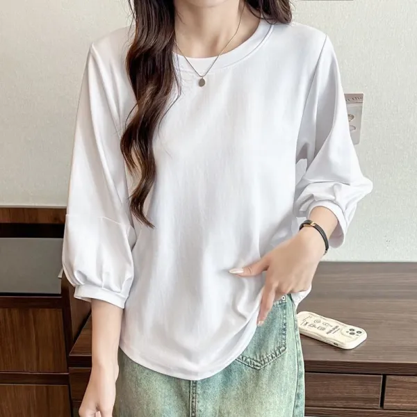 【全5色】Tシャツ無地ラウンドネック七分袖｜ゆったり可愛い