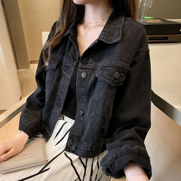 【全3色】ジャケットデニム長袖無地折り襟｜ゆったり