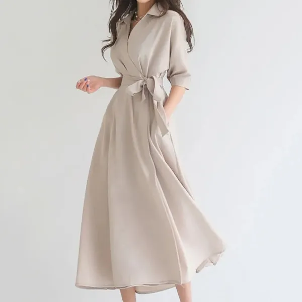 シンプル 無地 ギャザー飾り ベルト付き Aライン エレガントワンピース ブラック 黑 ホワイト 白