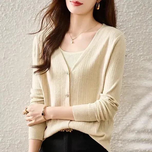 【全6色】カーディガンVネック無地長袖 ボタン | 着回し力抜群