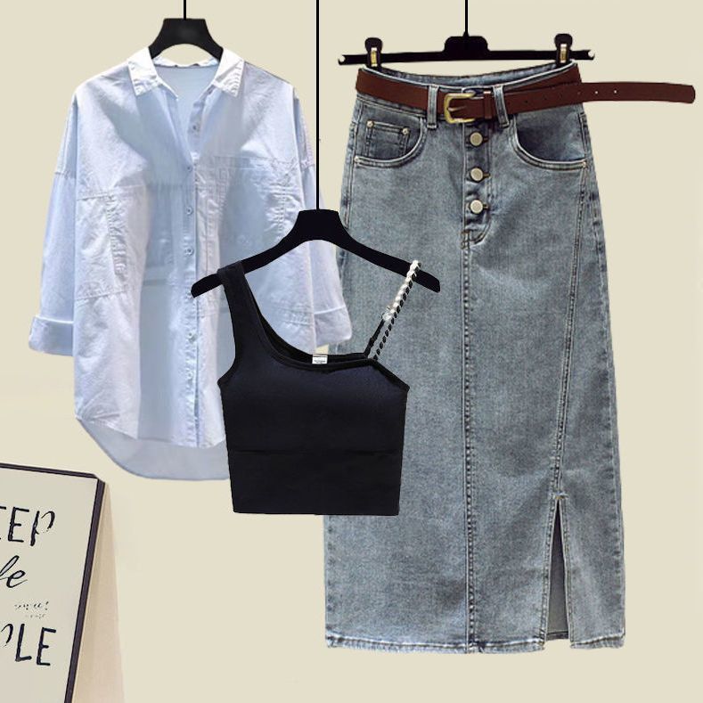 2点セット/ブルー/シャツ＋スカート