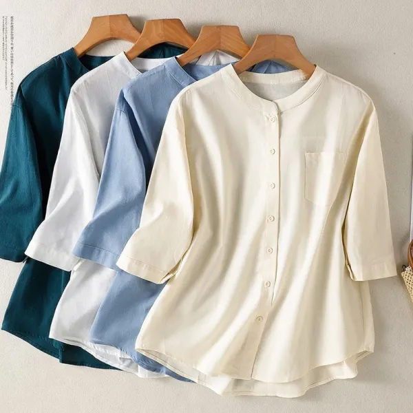 【全4色】Tシャツ五分袖無地スタンドネック | トレンドアイテム