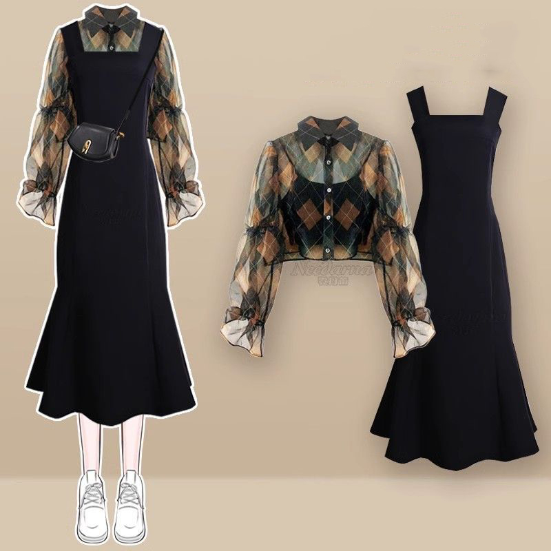 シャツ+キャミソール+マーメイドワンピース