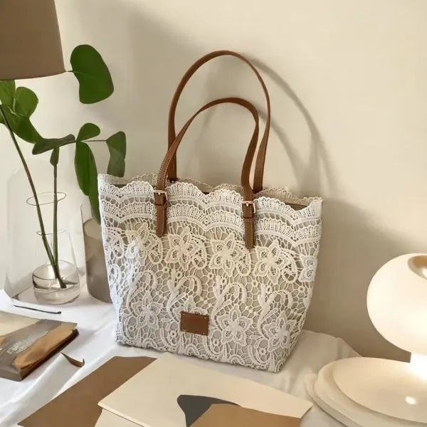 目を奪われる エレガント ファッション 無地 レトロ ホック レース ハンドバッグ ベージュ