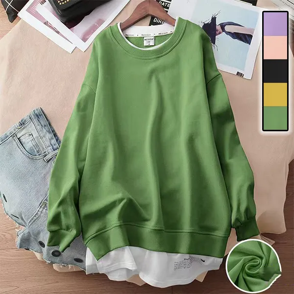 人気商品再入荷 ラウンドネック 長袖 配色 レイヤード / 重ね着風 切り替え カジュアル パーカー/ジャージ グリーン ピンク イエロー