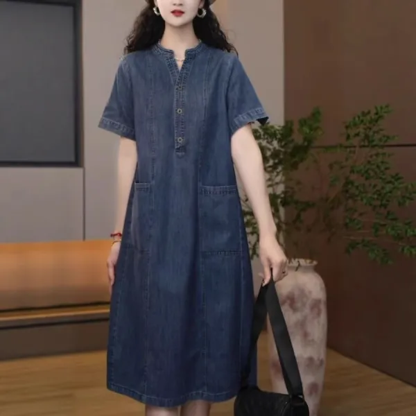 ブルー  ワンピース  スリムに見える  ゆったり  ロング  夏服  薄  レトロブルー  高級  新作  レトロ  流行  レディース  高級感