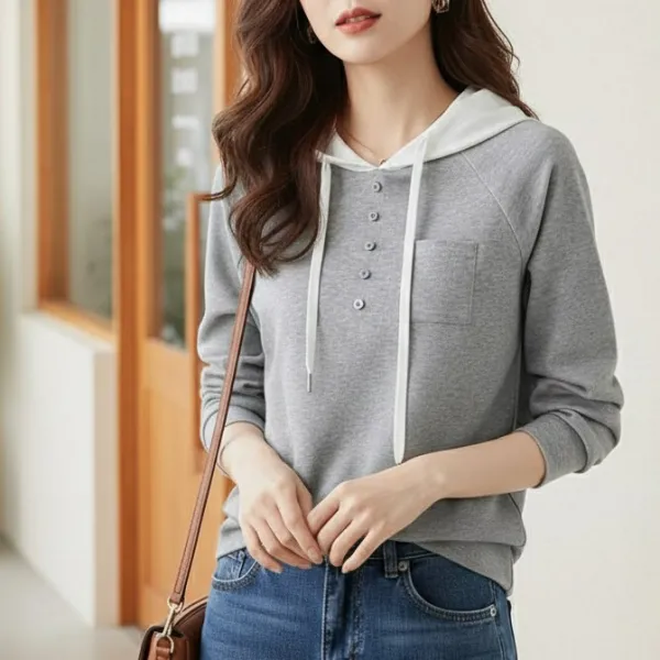 高見えデザイン ファッション カジュアル 切り替え フード付き パーカー