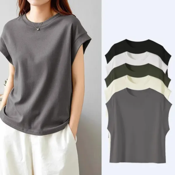 【欠かせない】大人可愛い 無地 半袖 ラウンドネック プルオーバー カジュアル Tシャツ