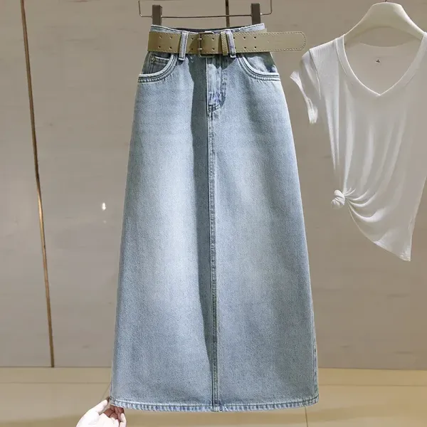 新商品をピックアップ！ ポケット付き スリット ベルト 無地 ストレート ファッション スカート