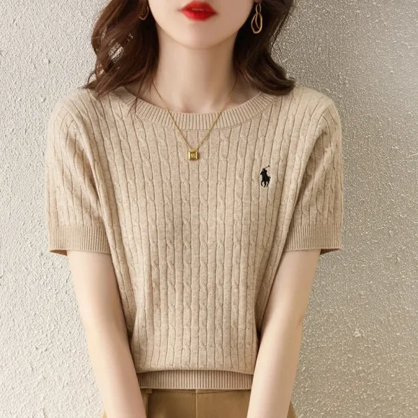 【全9色】ニットＴシャツ半袖ラウンドネックプルオーバー | ファッション感満々