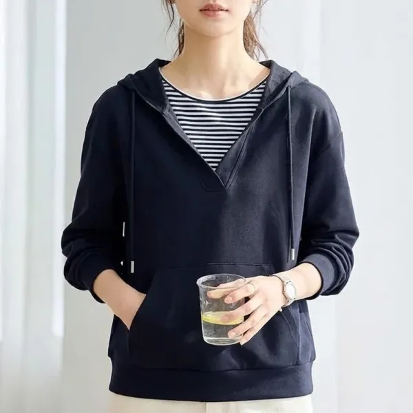 スウェットパーカー長袖ビックシルエット重ね着風ボーダー切り替え |  大人可愛い