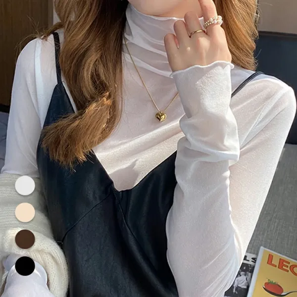 新作10%OFFコーデの主役に！無地長袖半袖ハーフネックレースファッション長袖トップスTシャツ