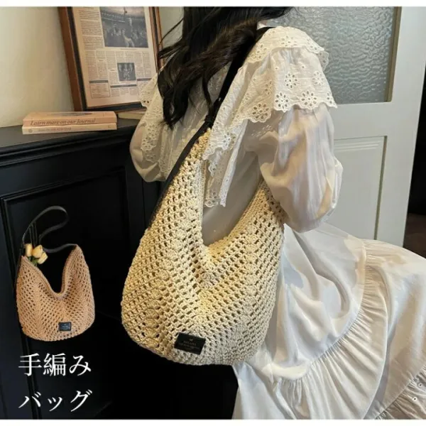手編みバッグ カゴバッグ レディース かご ショルダー ハンドバッグ ランチバッグ ランチトート かわいい おしゃれ シンプル 軽量 春 夏