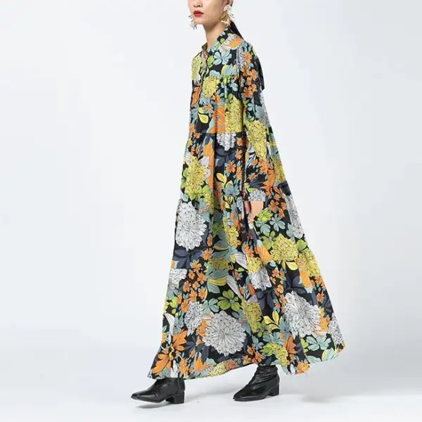 ⭐️60%OFF🏆当店人気NO.1🏆春秋冬花柄大きいサイズゆるリラックス長袖ワンピース