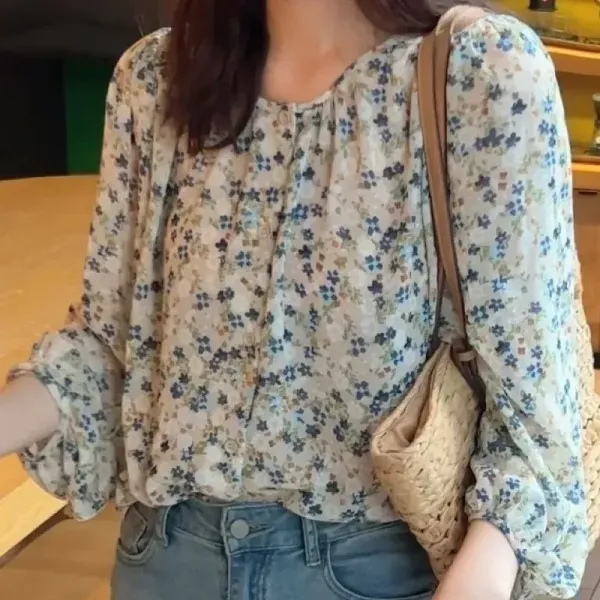 【全5色】ブラウスパフスリーブプリントボタン｜組み合わせ自由