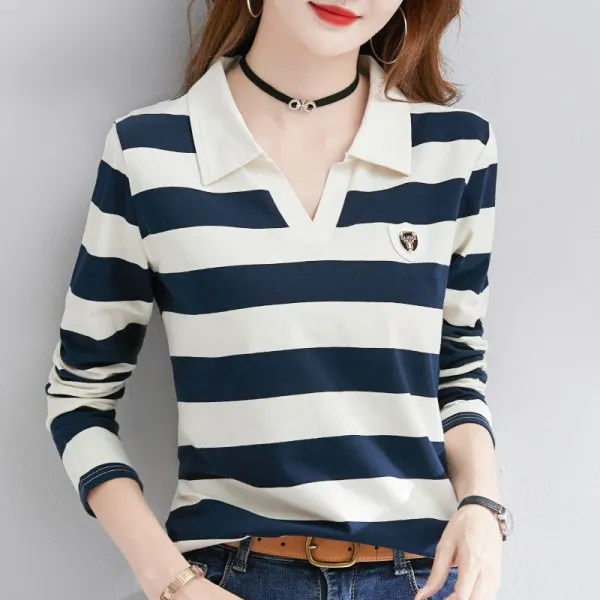 【全2色】シャツ長袖ボーダー｜着痩せ大人可愛い