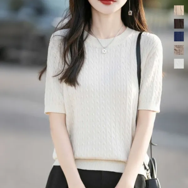 【全5色】ニット t シャツ半袖切り替えラウンドネック | 大流行新作