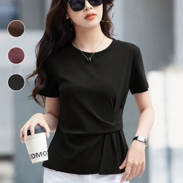 【全3色】Tシャツ半袖無地ラウンドネック｜着痩せ大人